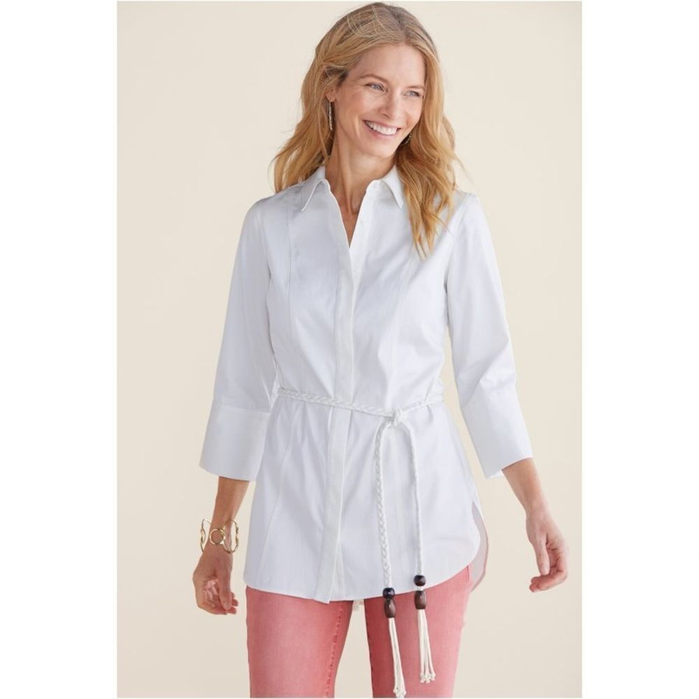 NWT Soft Surroundings Uptown Tunic 3/4 Sleeve Top French Cuff Star White Size 2X